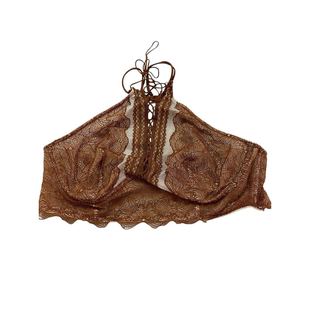 Victoria's Secret Very Sexy Brown Lace Up High Neck Bralette M Racerback